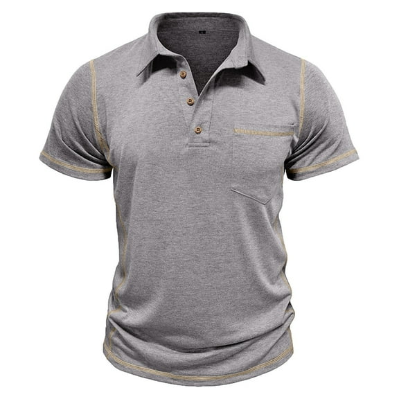 Men's Casual Polo Shirts Classic Short Sleeve Button Tees Basic Golf Shirt Cotton Top with Pocket