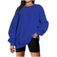 thumbnail image 6 of VANLOFE Women's Solid Color Long Sleeve Sweatshirt O-Neck Sweatshirt for Women Women's Fashion Trendy Dark Blue Sweatshirt M, 6 of 6