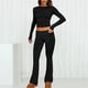 thumbnail image 2 of Conjunto de 2 piezas para mujer: top corto de manga larga y pantalones acampanados de talle bajo, chándal de yoga, tejido de poliéster, estilo informal para todas las estaciones, 2 of 8