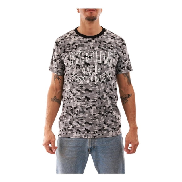 Playera Cat Hombre Caterpillar Logo Camuflaje Gris Casual gris L