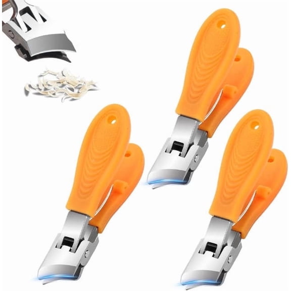 FEOLGEHLY Stainless Steel Nail Clipper Set, Wide Opening Slant Tip Anti-Splash Nail Cutter, Heavy Duty Fingernail & Toe Nail Clippers for Men Women Adults Seniors, Large Clippers for Thick Nails