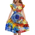 thumbnail image 2 of Girls Summer Sundress A-Line Patriotic Sunflower Print Sleeveless Casual 4th of July Dress for Kids,Size 11-12 T, 2 of 8