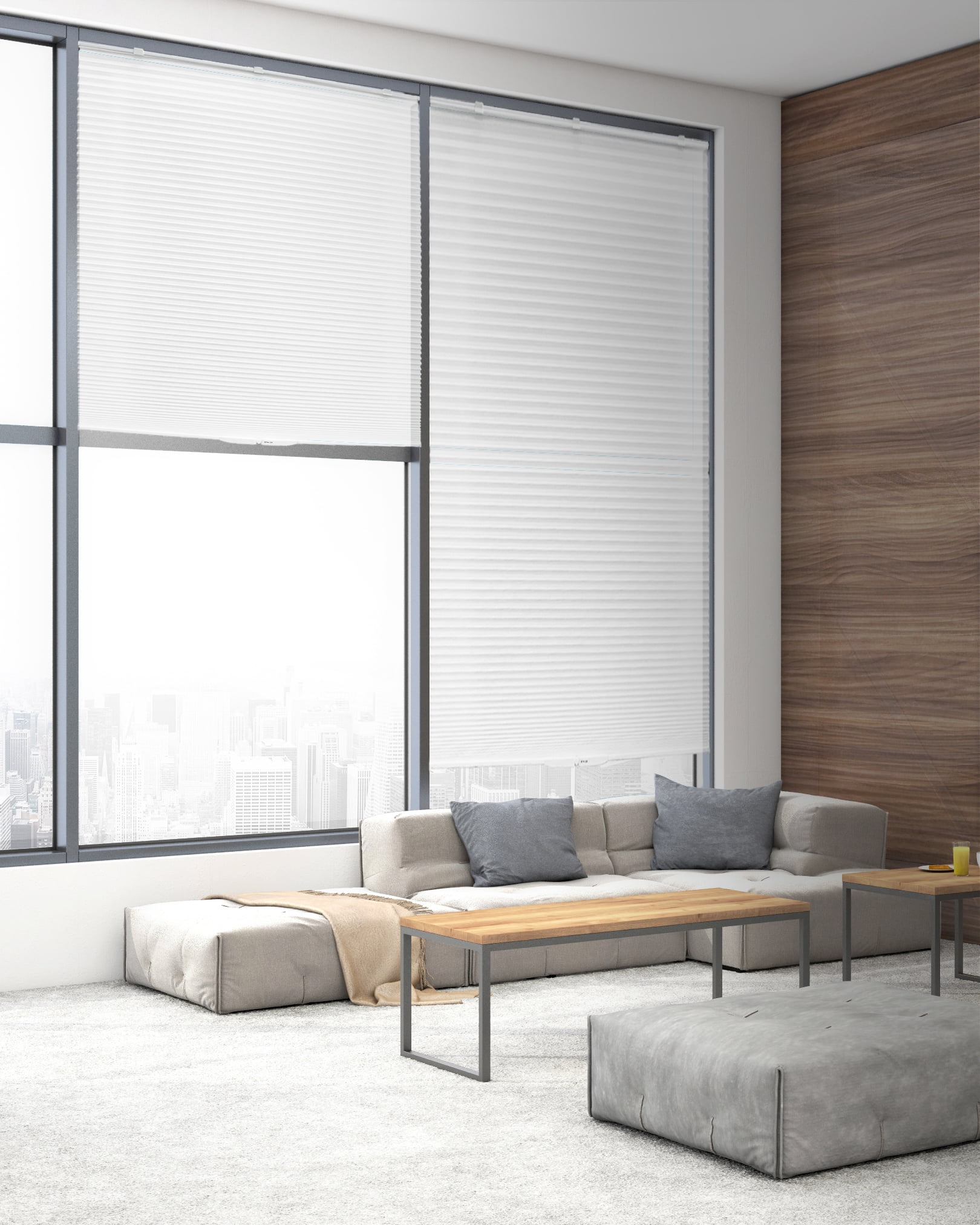Lumi Room Darkening Cordless Honeycomb POP Shades, White, 30" W x 64" H