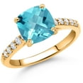 thumbnail image 2 of Gem Stone King 2.95 Ct Cushion Checkerboard Swiss Blue Topaz G/H Lab Grown Diamond 10K Yellow Gold Engagement Ring (Size 5), 2 of 4