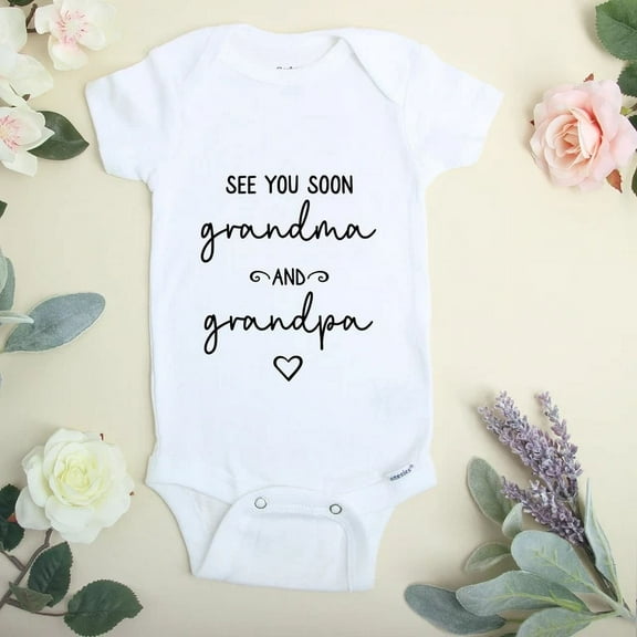 Baby Bodysuit BELLA CANVAS See You Soon Grandma & Grandpa Pregnancy Announcement Baby Bodysuit