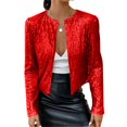 thumbnail image 5 of Women's Round Neck Sequin Jacket, Long Sleeve Open Front Cardigan, Sparkly Short Coat, Glitter Evening Cover-Up, Dressy Casual Jacket, Holiday Party Wear, Shimmery Top Layer Red, 5 of 9