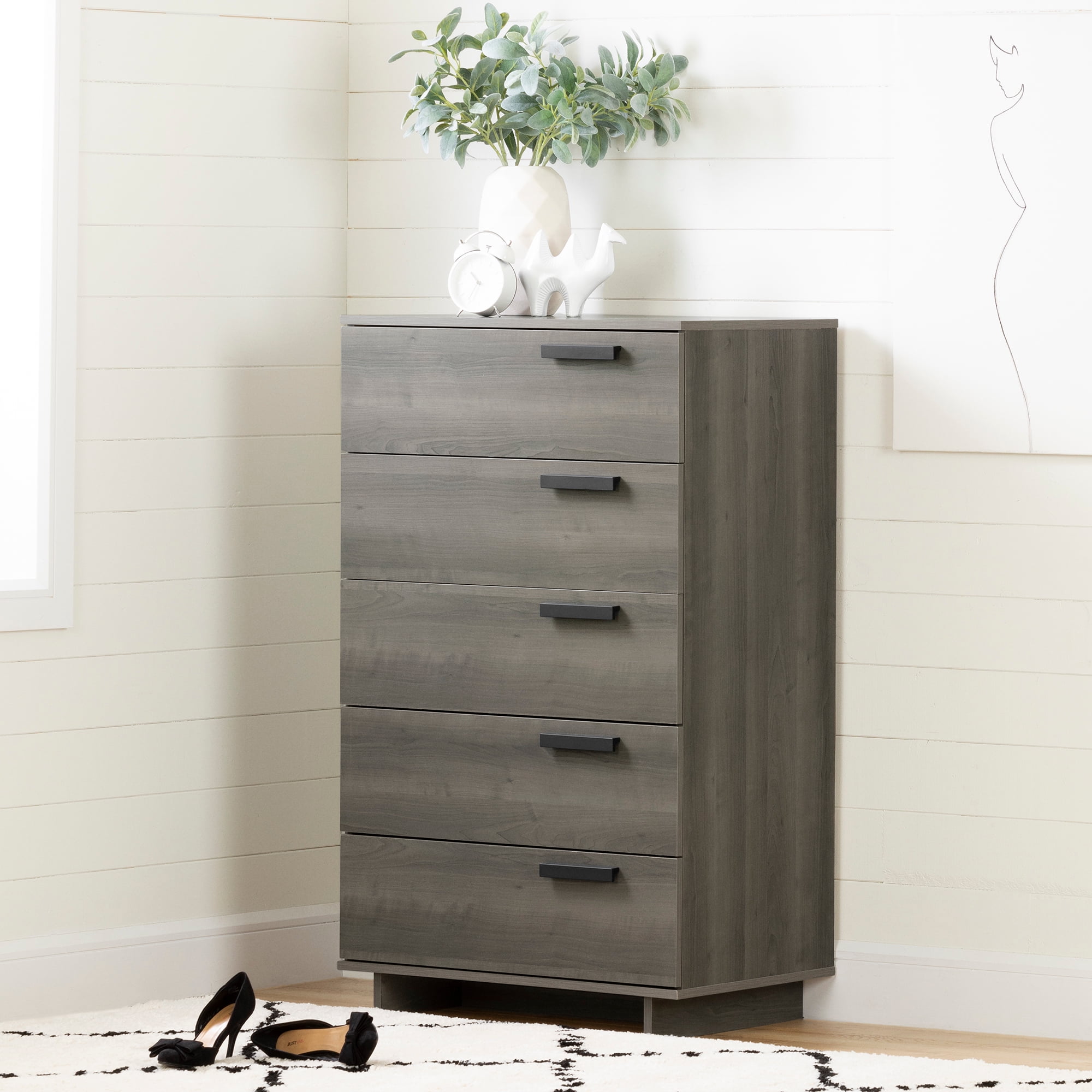 South S Cavalleri 5 Drawer Chest Gray Maple South S Cavalleri 5 Drawer Chest