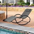 thumbnail image 4 of Costway 1 PCS Outdoor Rocking Lounge Chair with Removable Headrest Breathable Backrest & Seat Grey, 4 of 10