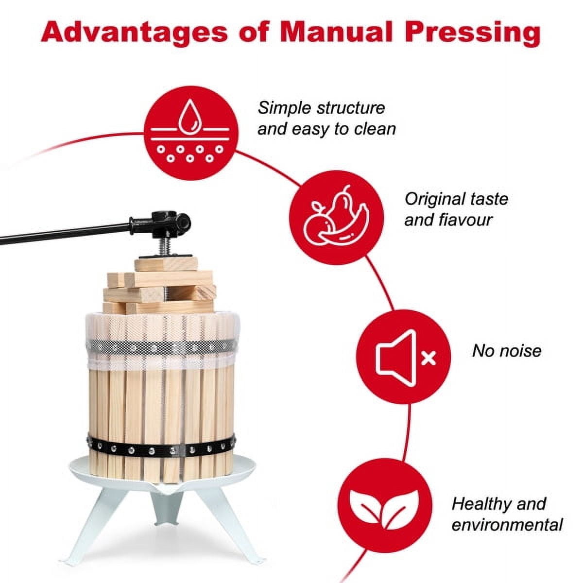 3.17 Gallon Fruit Wine Press, Solid Wood Basket Wine Making Press with 6 Blocks, 12 Liter Cider Apple Grape Crusher Manual Juice Maker for Kitchen Home Outdoor, Black