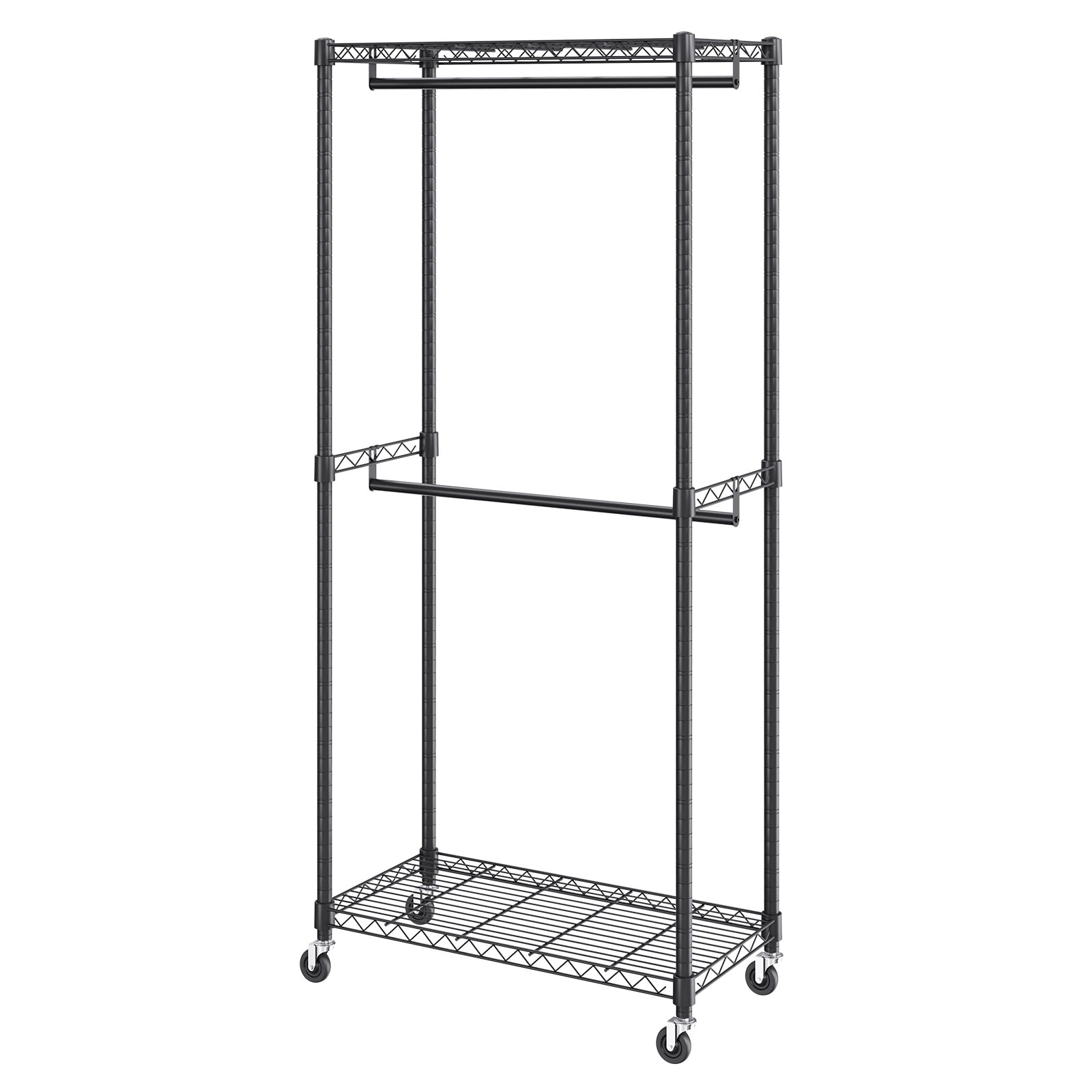 VEVOR Clothes Rack 300 lbs Double Hanging Garment Rack with Wheels Heavy Duty Rolling Clothing Garment Rack 36in W x 17.7in D x 80.3in H Black