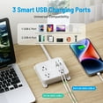 thumbnail image 3 of TROND Flat Plug Power Strip with USB C, 5FT Ultra Thin Long Extension Cord, 2 USB & 1 Type C, 3 AC Outlets Desktop Charging Station, Wall Mount Compact for Home, Work Bench White, 3 of 8