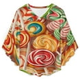 thumbnail image 4 of Candy Pattern Rainbow Lollipop Women's V-Neck Blouse With 3/4 Ruffled Bell Sleeves Casual Top Ladies Blouses, 4 of 7