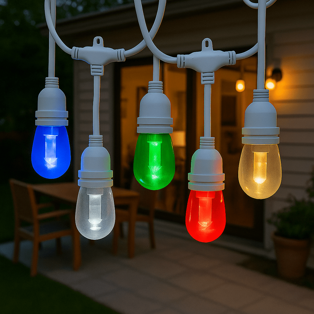 Novelty Lights 24 Feet S14 LED RGB+WW Color Changing Outdoor String Light Set (White Wire)