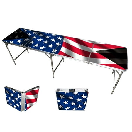 8' Folding Beer Pong Table with Bottle Opener, Ball Rack and 6 Pong Balls - American Flag Design - By Red Cup