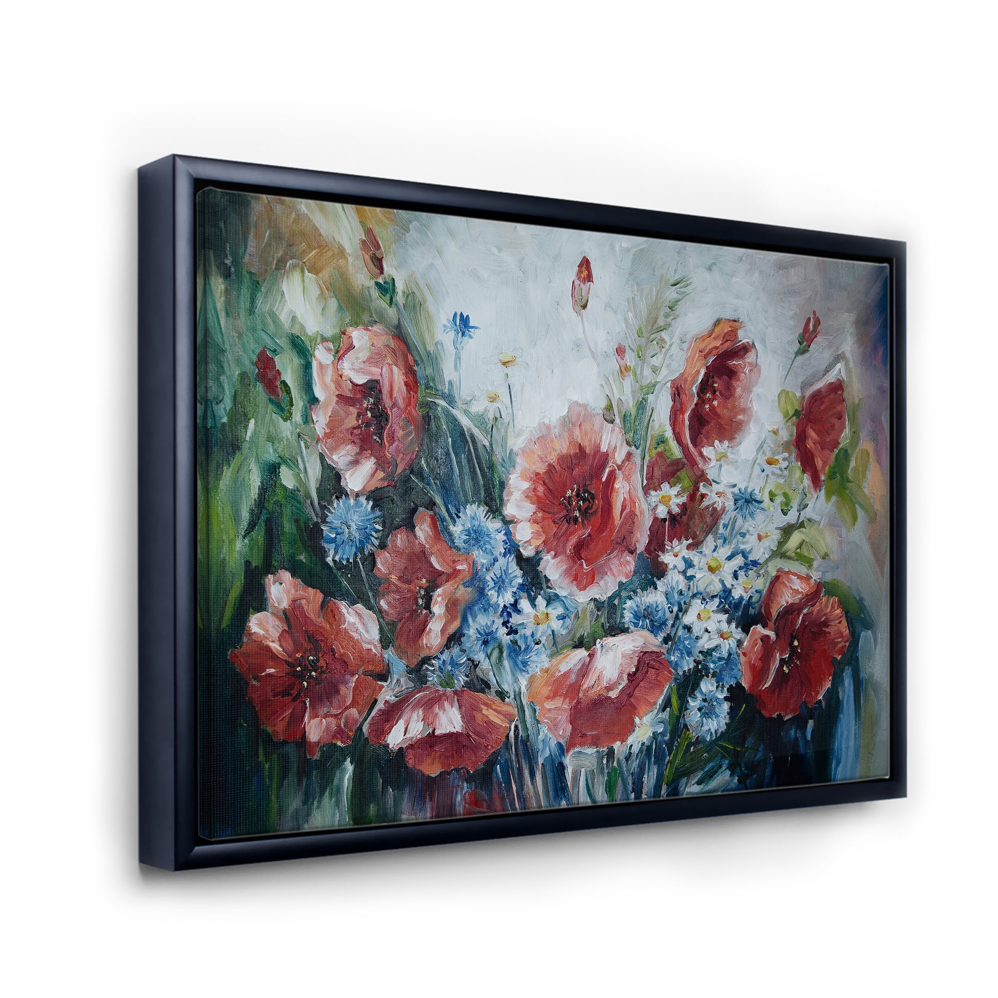 Designart 'Bouquet of Poppies Retro Style' Traditional Framed Canvas Wall Art Print