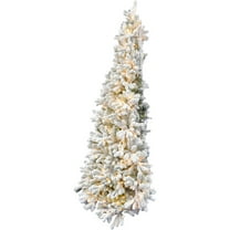 Fraser Hill Farm 7.5-ft. Green Christmas Half Tree with Flock and Warm White LED Lighting, FFHTA075-5SN