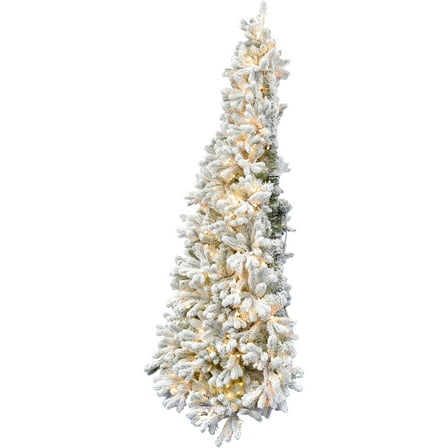 Fraser Hill Farm 7.5-ft. Green Christmas Half Tree with Flock and Warm White LED Lighting, FFHTA075-5SN