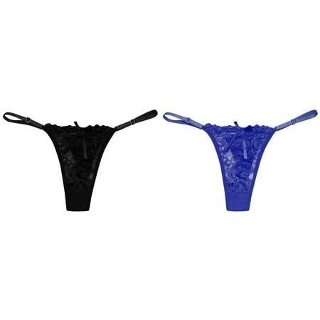 Lojoutye 2 Pack(Black 1PCS & Blue 1PCS) Multipack Garter for Women Panties Lace Briefs Waist Corsets for Women Low Underwear Underpants Women s Panties Thong