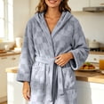 thumbnail image 4 of Solid Color Plush Bathrobe for Women Flannel Hooded Lounge Robe with Pockets & Adjustable Tie Waist, 4 of 8