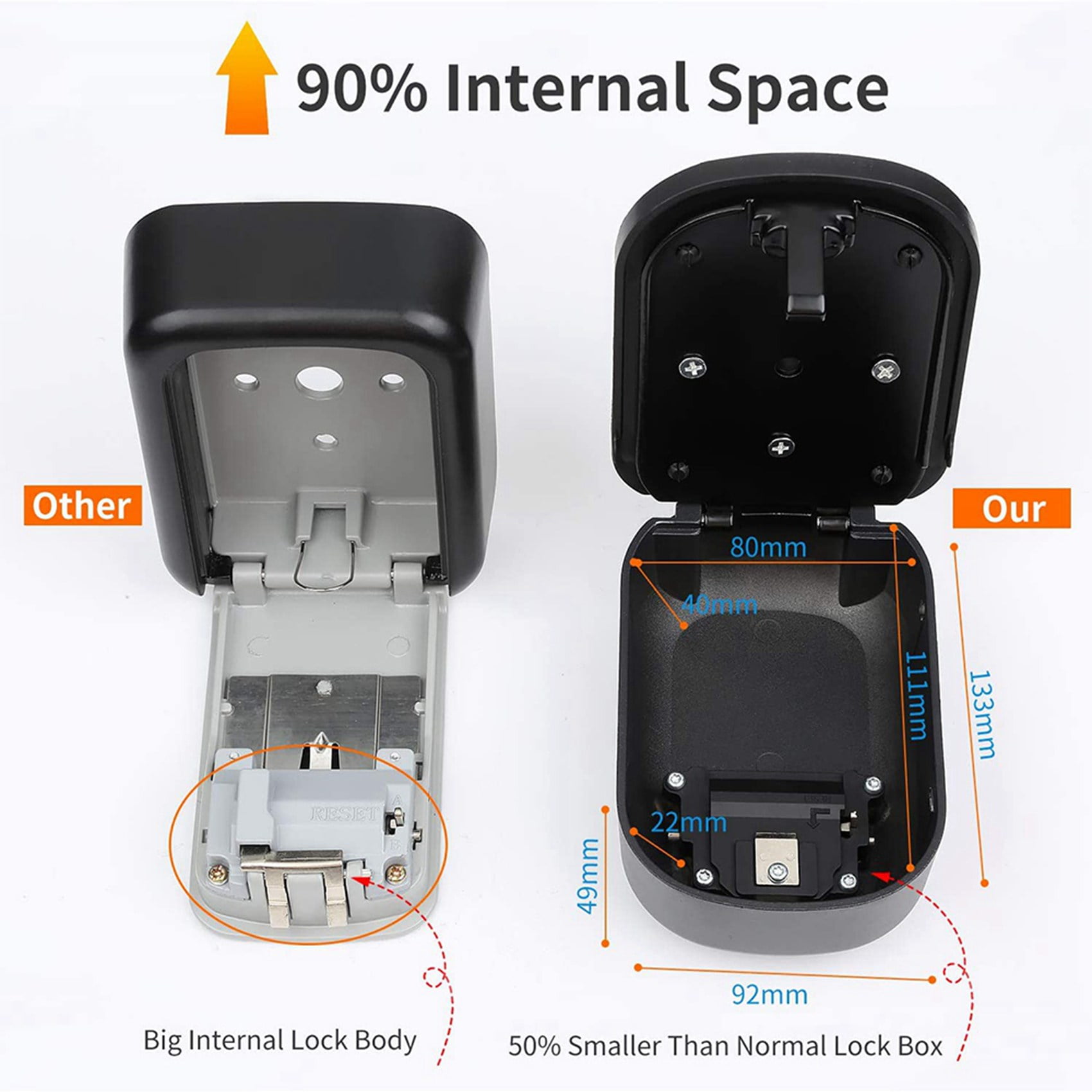 2X Key Lock Box Wall Mount 4 Digit Combination Weatherproof Key Storage Lock Box, Large Capacity Security Combo Lockbox