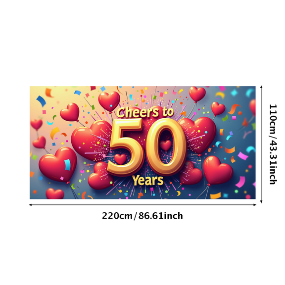 LUUFILx Cheers to 50 Years Anniversary Banner Gold Hearts Confetti Backdrop Decoration Celebration Background Party Supplies Event Props Decors
