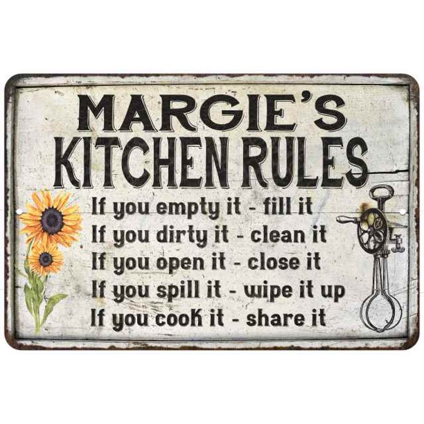 Margie S Kitchen Rules Chic Sign Vintage Decor 12x18 Metal Sign 112180032270 Walmart Com Walmart Com