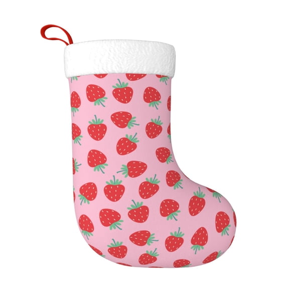 Honeii Hand Drawn Strawberry for Christmas Stocking,Large Xmas Stocking,Holiday and Family Stocking for Fireplace Christmas Holiday Party Decoration