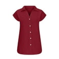 thumbnail image 3 of Stamzod Summer Tops for Women Fashion Solid Color Cap Sleeve Button Up Shirt Women Loungewear Casual Loose Beach Shirts for Women Red M, 3 of 5