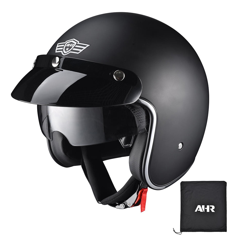AHR Run-O Retro 3/4 Open Face Motorcycle Helmet with Removable Snap on