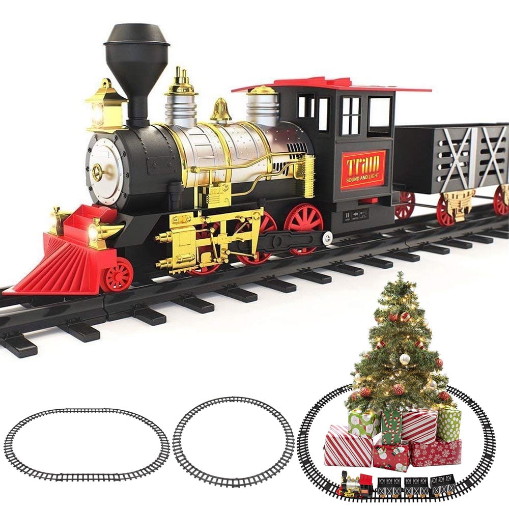 Electric Christmas Train Tracks Set Kids Toy Xmas Gift W/ Light Sound Real Smoke 