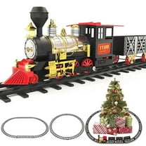 Classic Christmas Holiday Train Set with Real Smoke, Lights and Sounds, Locomotive Steam Engine, 3 Train Cars, Large Tracks, Christmas Spirit, for Christmas Decoration Gift