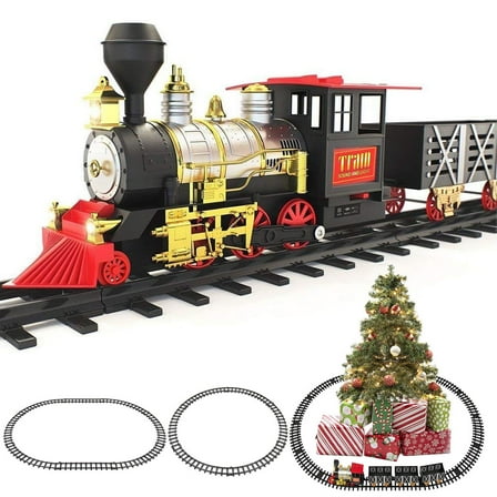 Christmas Tree Train Sets for Kids & Adults with Real Smokes, Lights and Sound, Jumbo Size Toy Train Set for Under Around Christmas Tree
