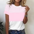 thumbnail image 2 of LNWUY Women's Fashion Striped Colorblock T-Shirt Casual Short Sleeve Crewneck Tee Graphic Tops for Daily Wear Pink XXL, 2 of 6