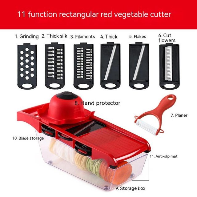 Cortadora de Verduras Multifunción 1 Contenedor 6 Cuchillas y Pieza de Mano, Cortadora de Verduras Cortadora de Frutas y Verduras y Rallador de Queso para Rebanar