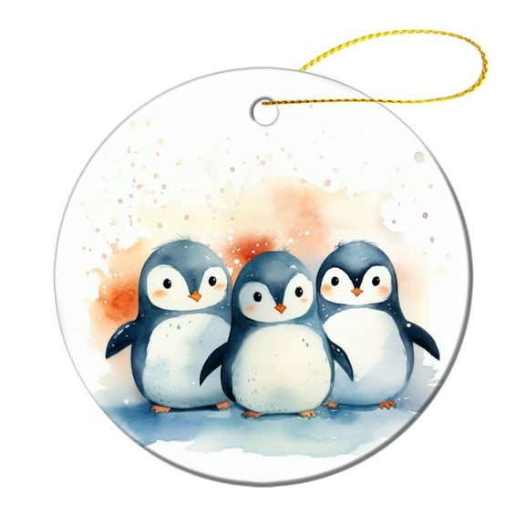 Happy Penguins Christmas Ornament Penguin Love Gifts Circle Ornament Xmas Trees Decorations Keepsake Gifts Merry Xmas for Family & Friends