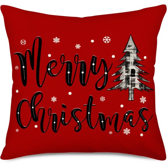 Merry Christmas Red Pillow Cover 20x20 Inch Buffalo Plaid Christmas Tree Snowflake Decoration Farmhouse Winter Holiday Pillow Case Decor for Home Sofa Couch