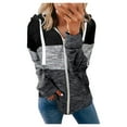 thumbnail image 1 of Manteau Contrasté pour Femmes à Capuche Manches Longues Veste à Fermeture Éclair Cardigan Mi-Long Moelleux Mode Automne, 1 of 7