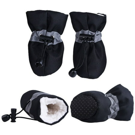 Fysho Pet Supplies Anti-skid Dog Boots Waterproof Dog Boots Winter Warm Soft Cashmere Anti-skid Rain Shoes with Two Adjustable Fastening Straps and Soft Anti-Slip Sole for Large Pet