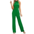 thumbnail image 1 of HBFAGFB Combinaison Pantalon Femme Mode Col Suspendu Sans Manches Coupe Ajustée Nœud Papillon Combinaison Droite Vert Taille m, 1 of 9