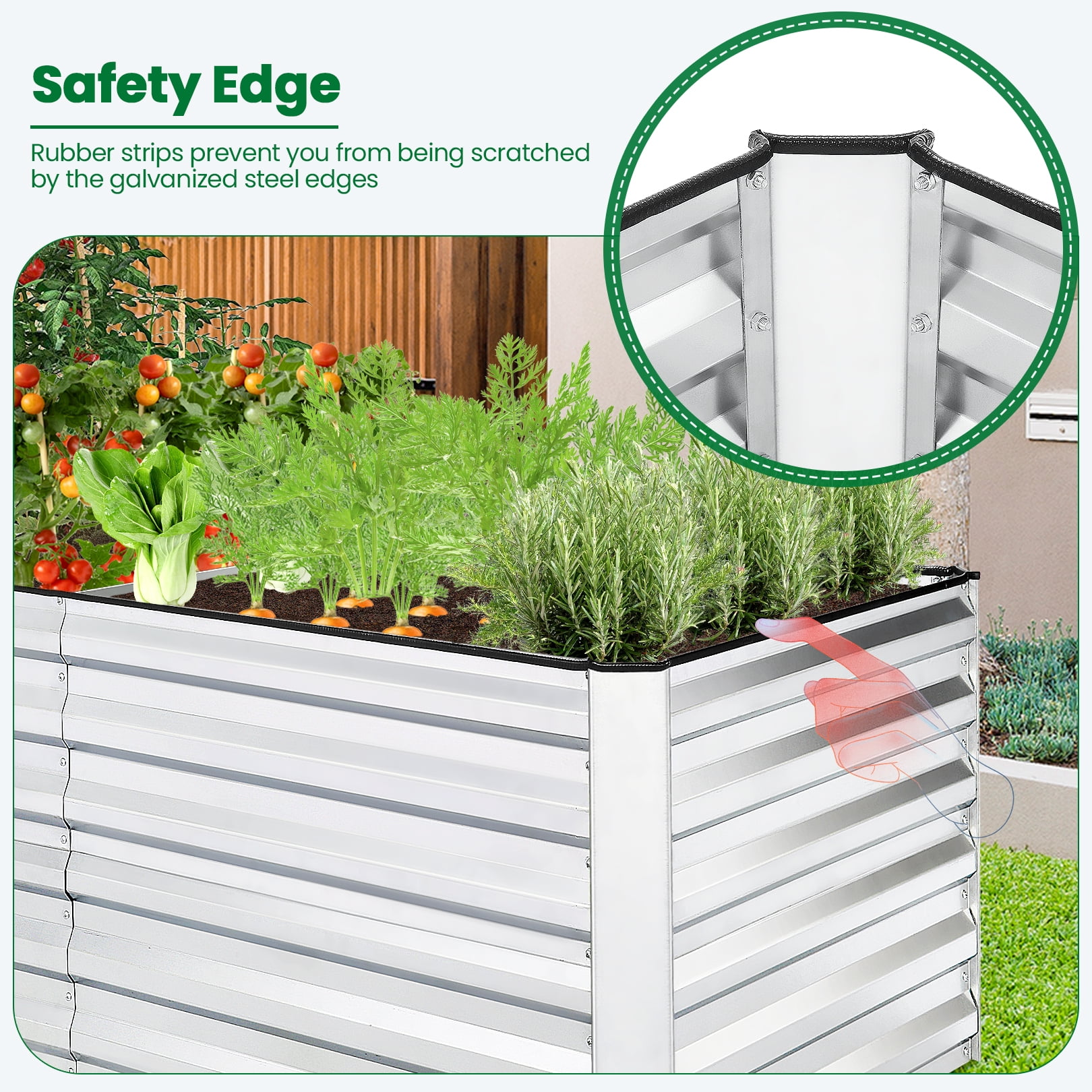 SEJOV 6x3x2ft Raised Garden Bed Kit, Galvanized Planter Raised Garden Boxes Outdoor, Deep Root Raised Planter w/Anti Cutting Strip, Large Metal Raised Garden Bed for Vegetables Flowers Herbs, Silver