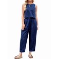 thumbnail image 2 of Womens Checker Set 2 Piece Beach Vacation Outfit Summer Tank Top Pants Suit Blue M, 2 of 10