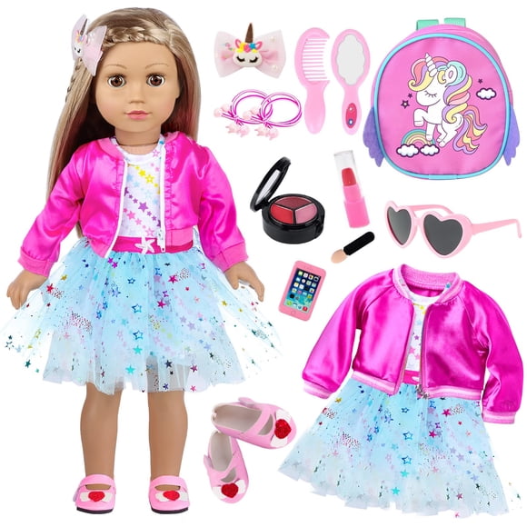 Set de ropa y accesorios de maquillaje para muñecas de 18 pulgadas