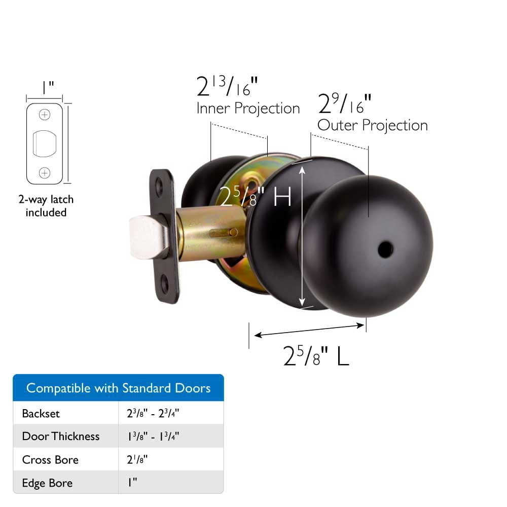 Design House Cambridge Privacy Single Bed and Bath Door Knob, Matte Black