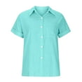 Women's Linen Blouse Casual Short Sleeve V Neck Shirts Button Down