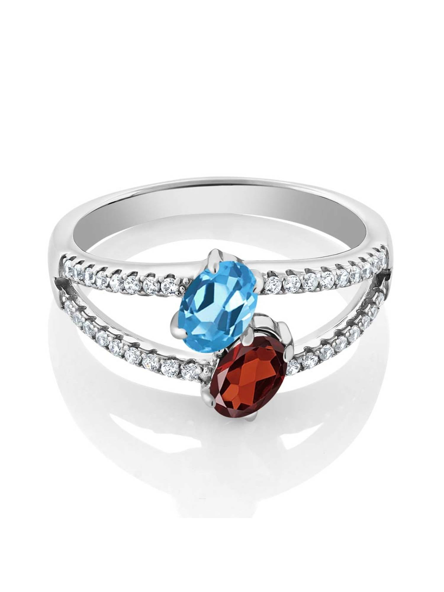 Gem Stone King 1.41 Ct Swiss Blue Topaz White Created Sapphire 925 Sterling Silver Ring