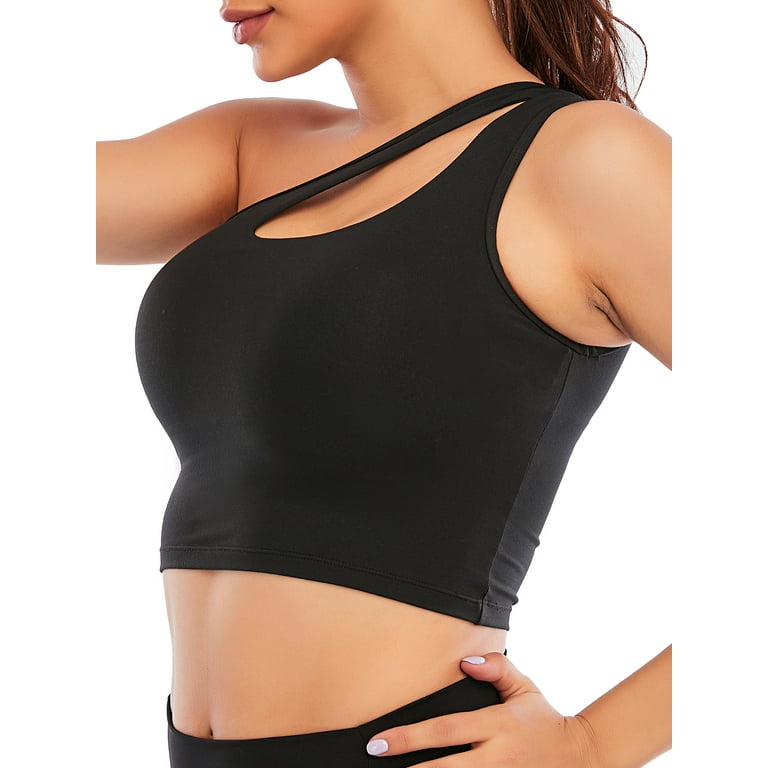 YouLoveIt One Shoulder Sports Bra for Women Padded Yoga Bra Seamless Sports  Bra Medium Support Longline Tank Top Padded Yoga Bra with Removable Pads 