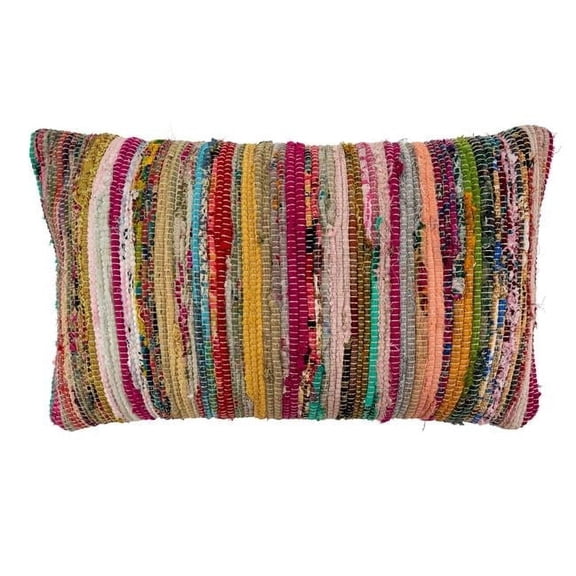 SARO  14 x 23 in. Oblong Chindi Throw Pillow Cover with Multi Colored Design