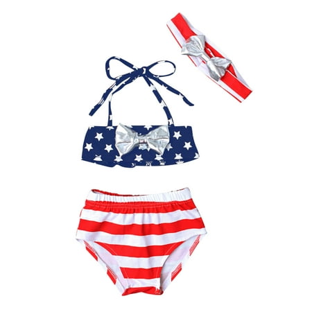 

Deals! 4th of July Toddler Baby Girls Summer Swimsuit Sleeveless Striped Star Print Swimwear Two-Piece Suit Beach Bikini Independence Day 4th of July Baby Girl Outfits Suit For 12 Months-5 Years