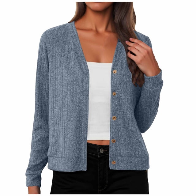 Cardigans Longs pour Femmes Cardigan Décontracté Uni en Tricot pour Femmes à Manches Longues, Fermeture à Boutons et Cardigan en Tricot à Col en V pour Femmes