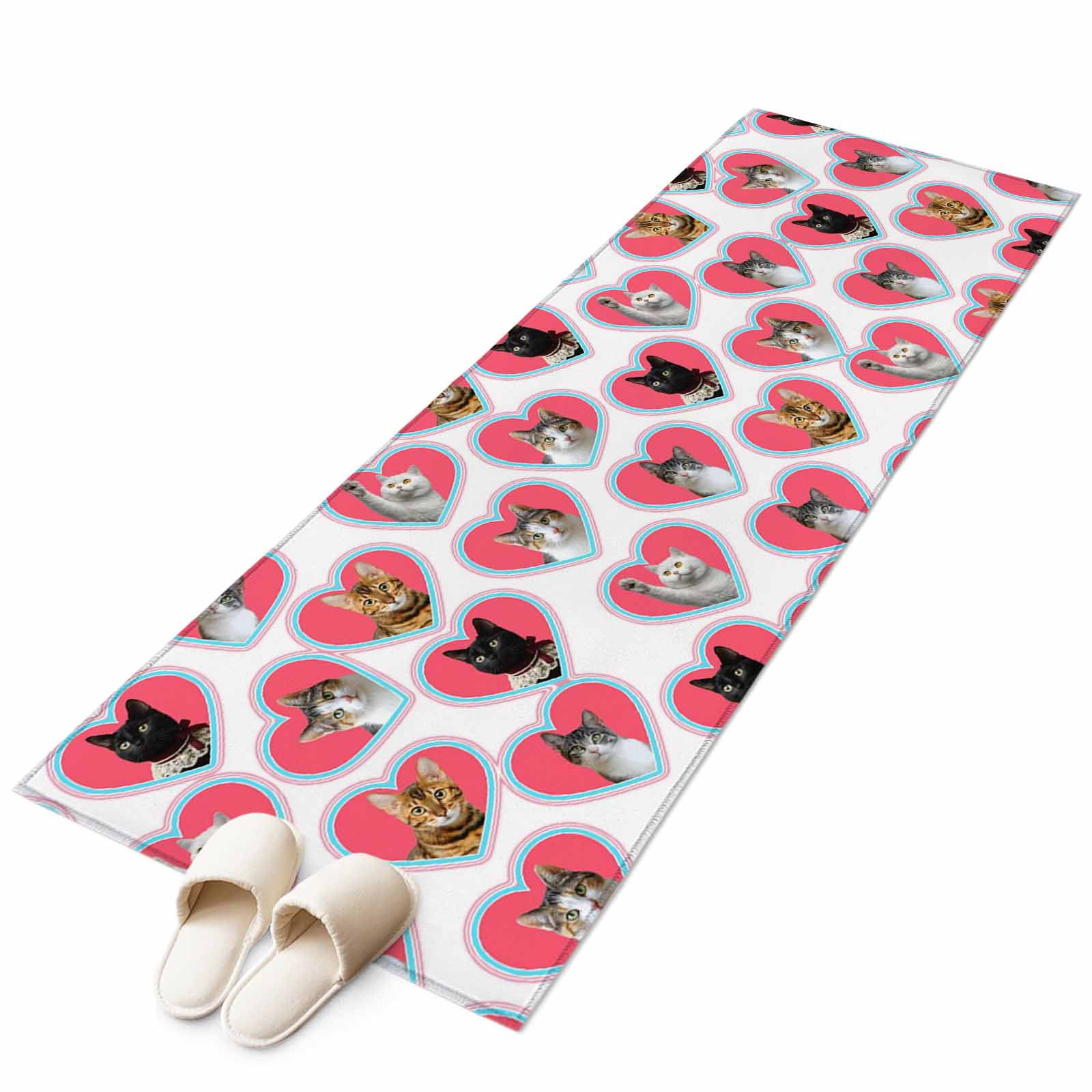 Cute Cats Area Rugs Collection 2 x6 Pink Love Hearts Lovely Pets Non Slip Indoor Rectangle Throw Runner Rug Floor Mat Carpet for Living Room Dining Table Bedroom Nursery